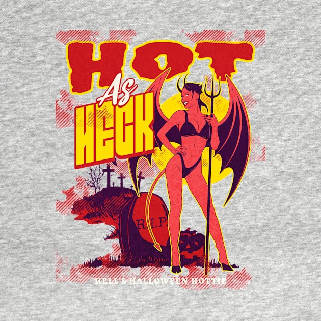 "Hot as Heck Funny Devil Woman Vintage Pinup Design by TeeTrendz